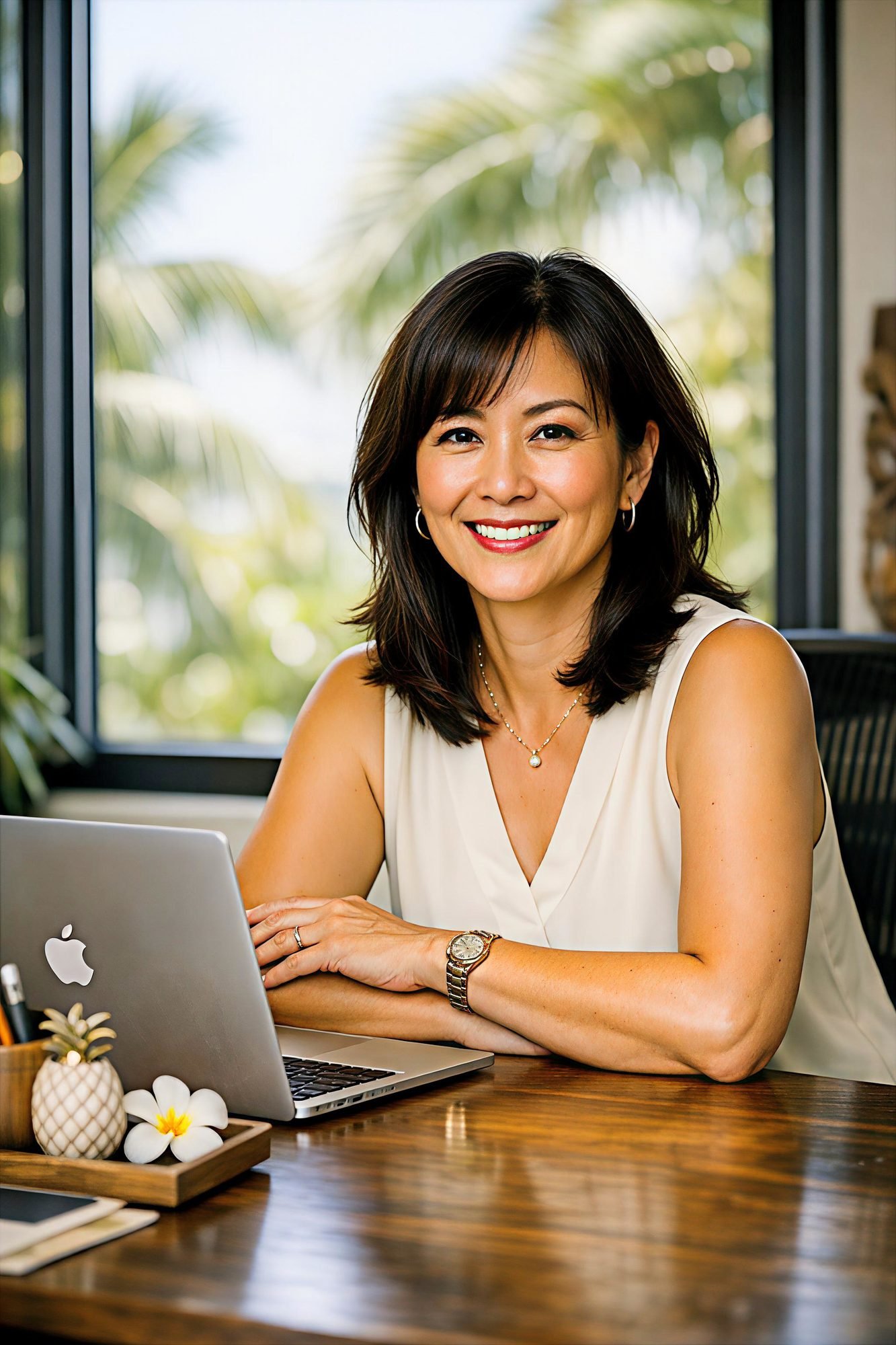 Leanne Fujimoto, founder of LMF LLC, in her Honolulu office